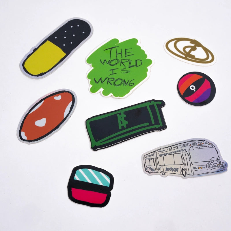 eight normal;c movement stickers on a white background