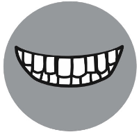 Smiley face, Eyeless, on a gray circle background.